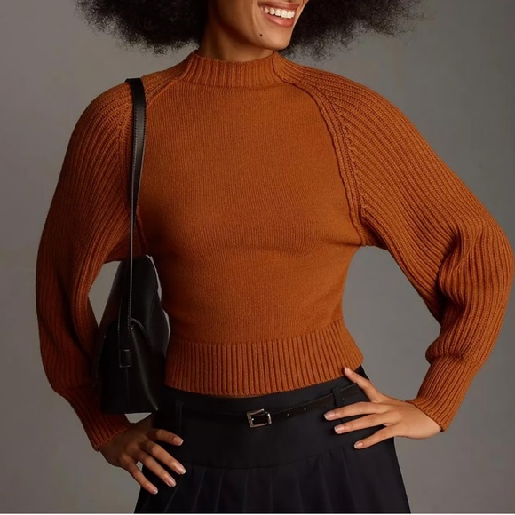 Anthropologie Maeve Mock Neck Raglan Ribbed Sleeve Pullover Sweater - Picture 6 of 8